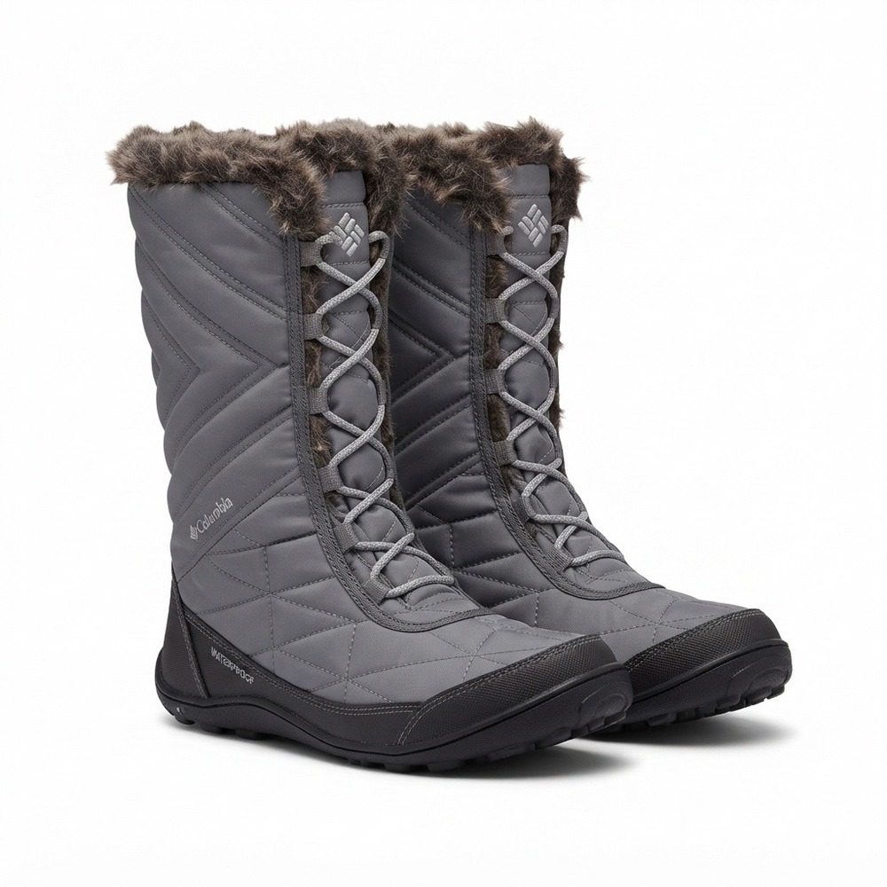 Columbia Minx Mid II Winter Boots Womens 8.5 Grey Waterproof Faux Fur Quilted